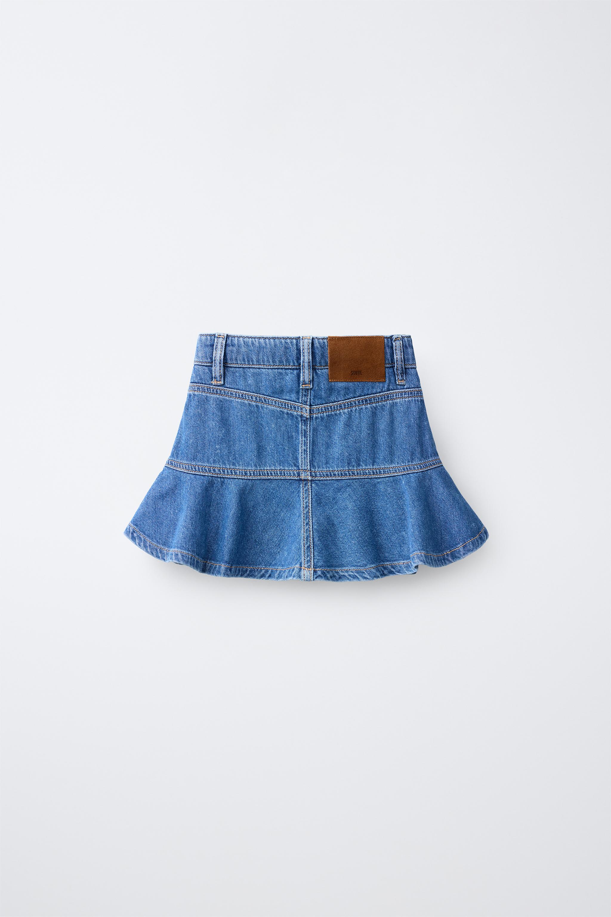 RUFFLED DENIM SKIRT — Blue