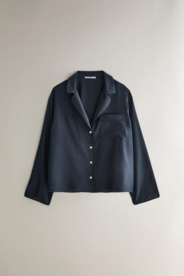 CAMISA SEDA E ALGODÃO - marinho da Zara - Imagem 0