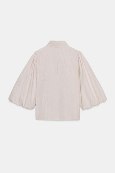 STRIPED BLOUSE WITH BOWS - brown/white by Zara - Image 6