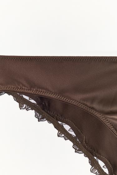 SATIN LACE BRIEFS - Brown by Zara - Image 5