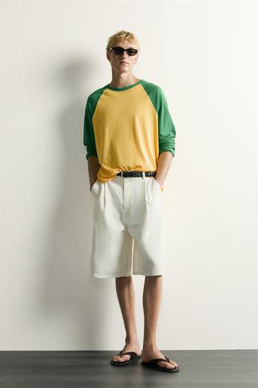 ФУТБОЛКА COLOR BLOCK ИЗ ХЛОПКА И ЛЬНА — ЗЕЛЕНЫЙ от Zara