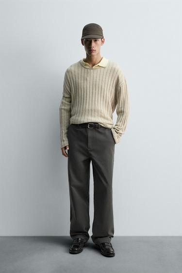 STRAIGHT-LEG CHINO TROUSERS - Grey by Zara