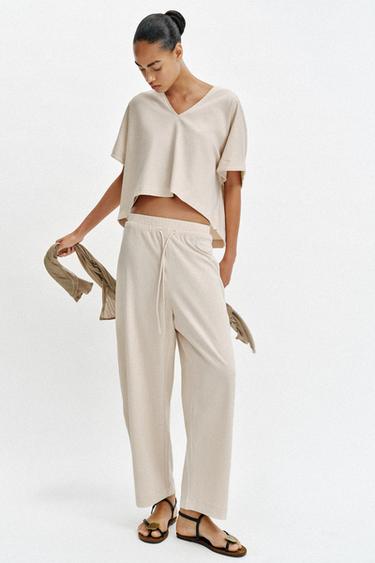 RUSTIC DRAWSTRING TROUSERS - Sand by Zara