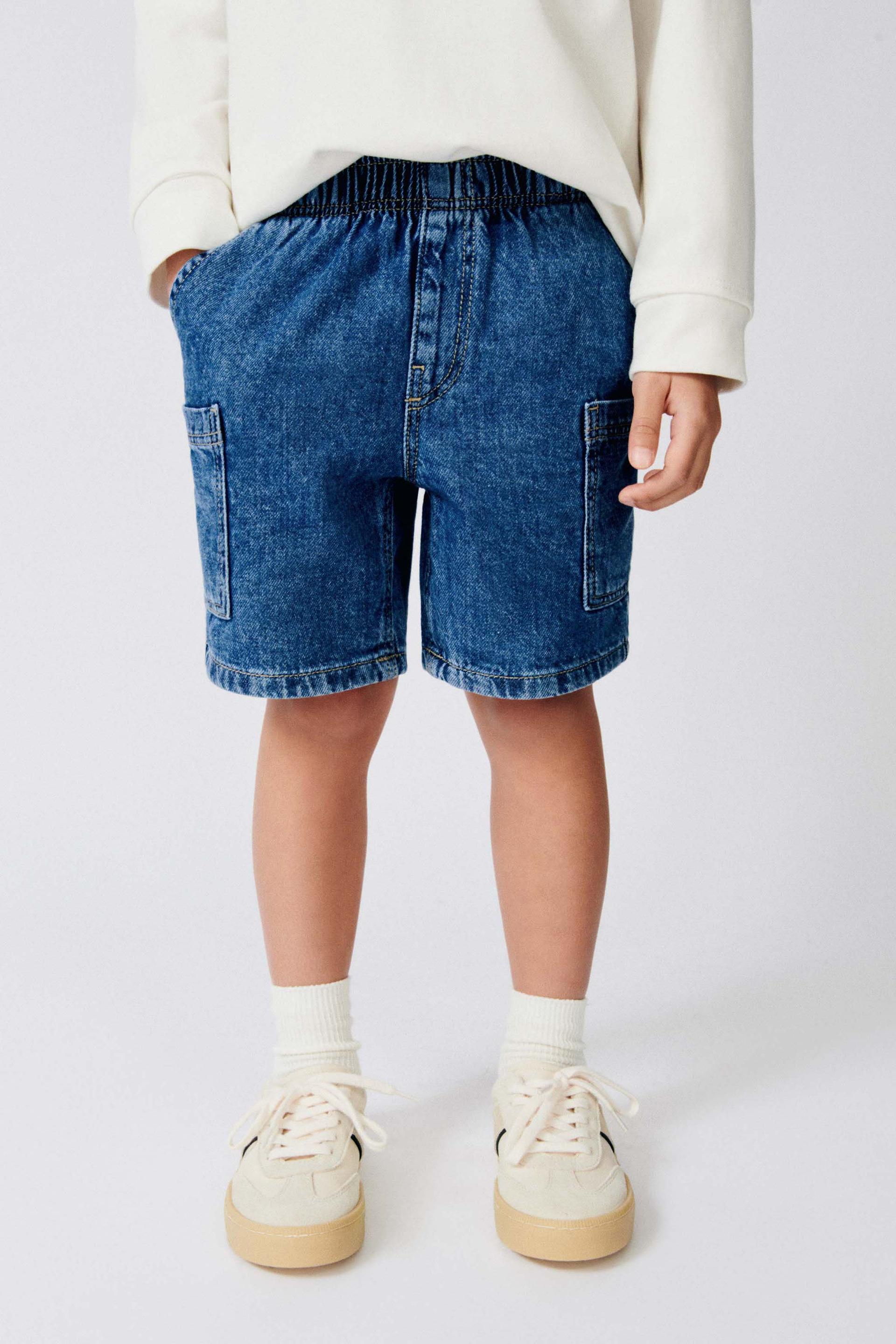 Cotton Denim Cargo Shorts - Light gray - Kids