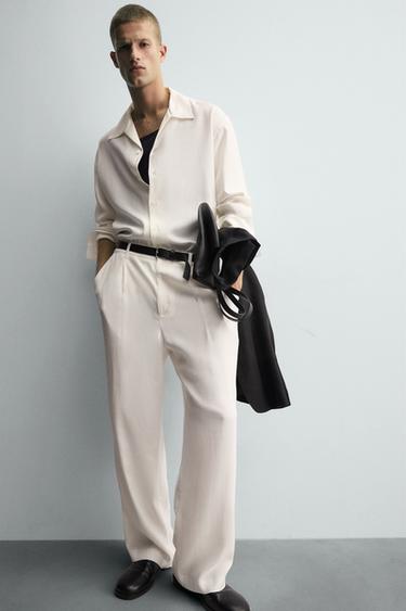 PANTALON COUPE DÉCONTRACTÉE PLIS - Blanc de Zara - Image 4