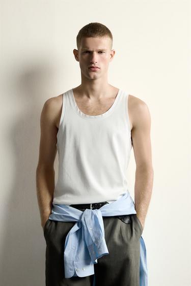CONTRAST TRIM RIBBED TANK TOP - White by Zara