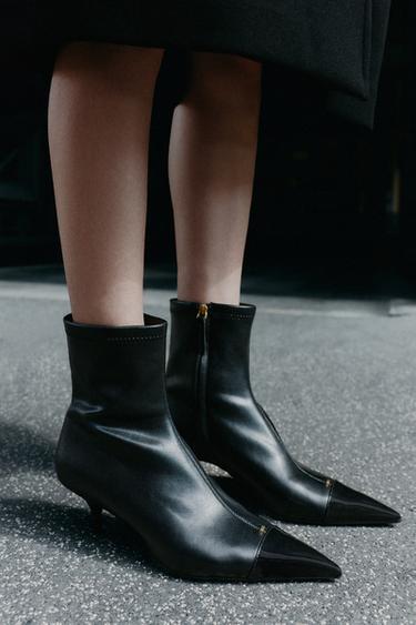 CONTRAST TOE KITTEN BOOTIES — Black 2