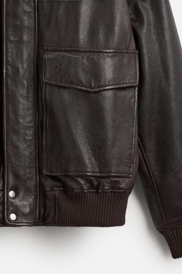 LEATHER JACKET WITH POCKETS - Brown by Zara - Image 9