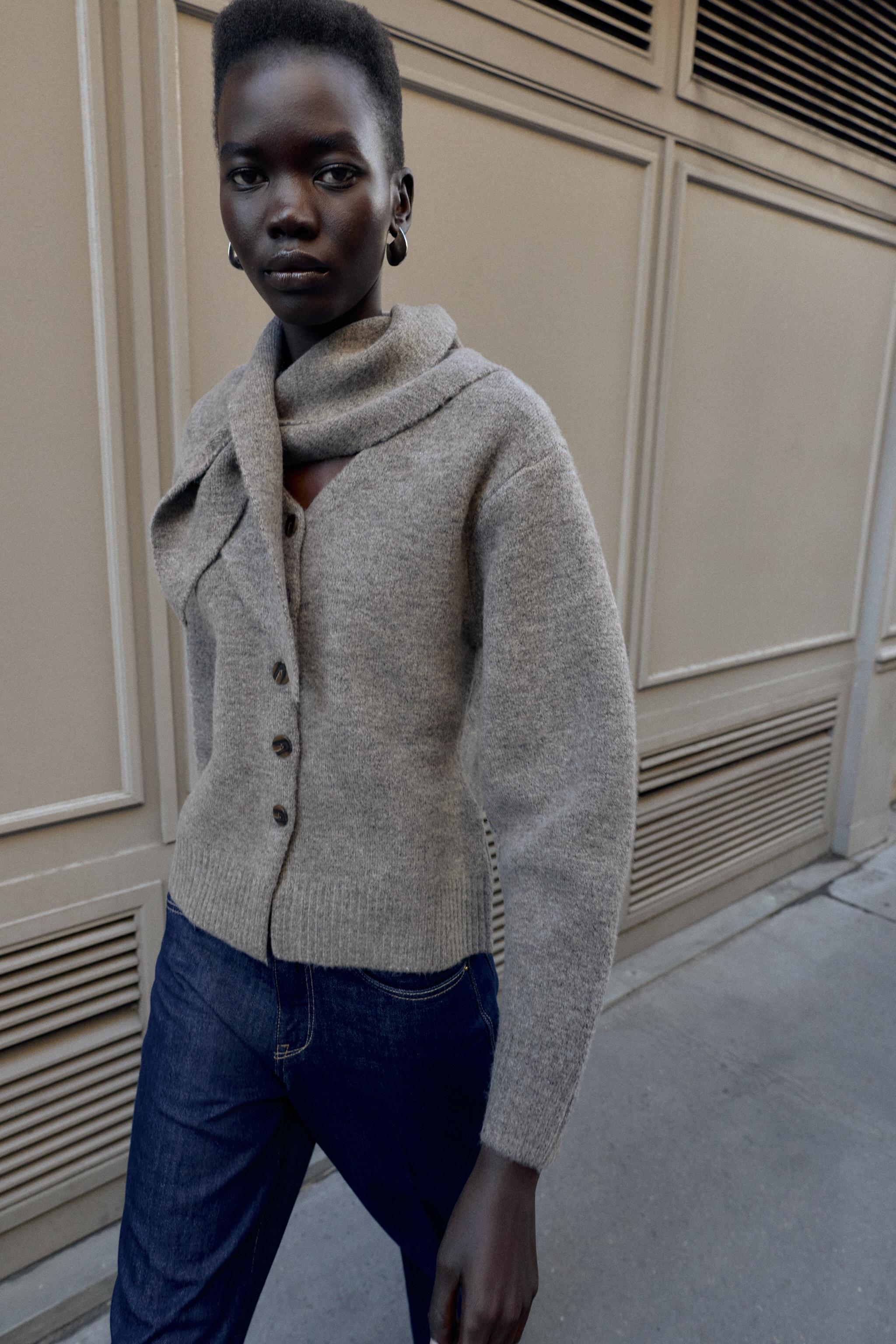 SCARF KNIT CARDIGAN - Taupe gray | ZARA United States