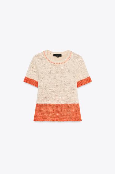 SHORT SLEEVE KNIT TOP - Light beige by Zara - Image 4