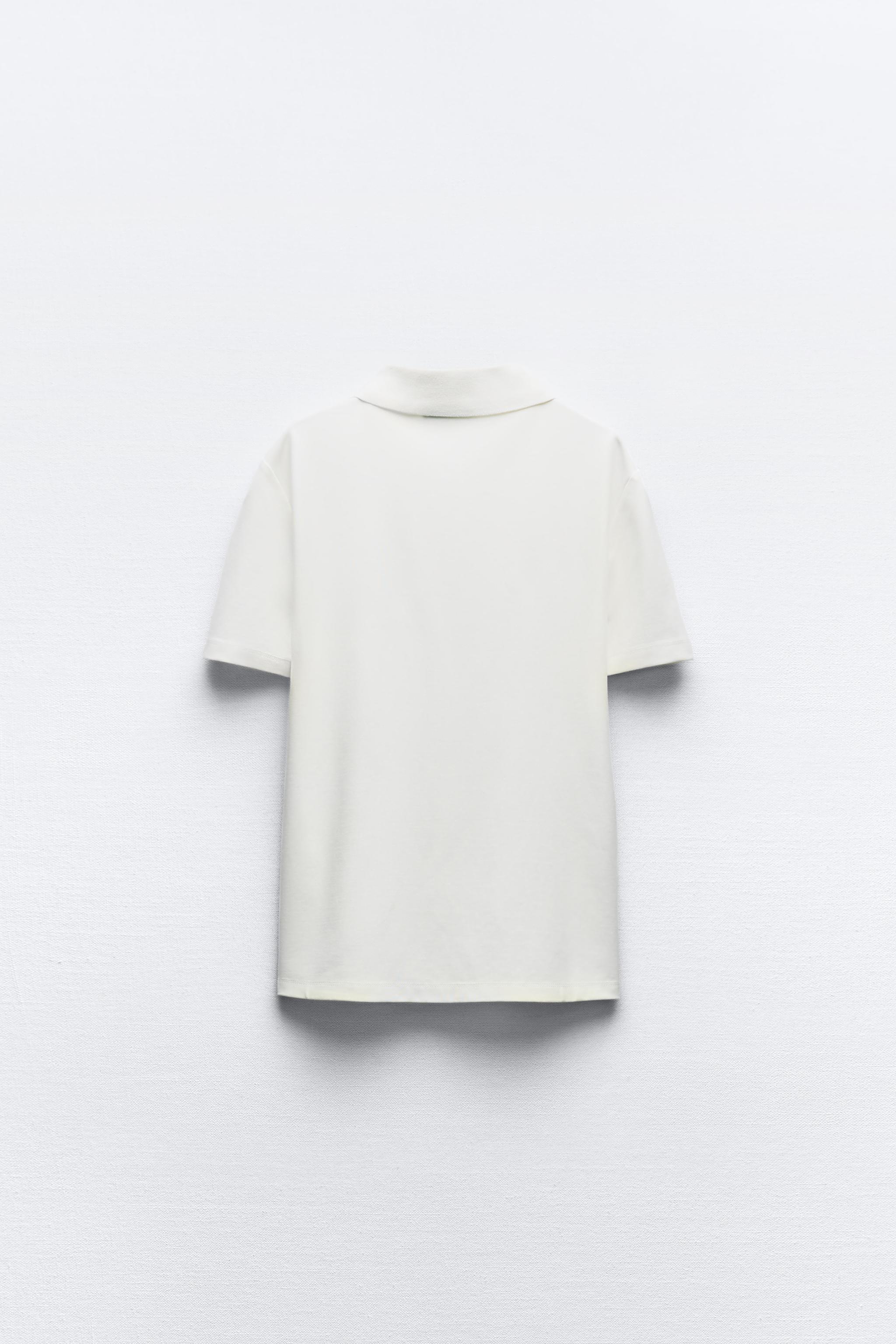 ラインストーン ポロカラー Tシャツ - ホワイト | ZARA Japan / 日本