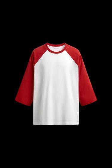 Zara OVERSIZED COLOR BLOCK T-SHIRT - White / Red - Image 0