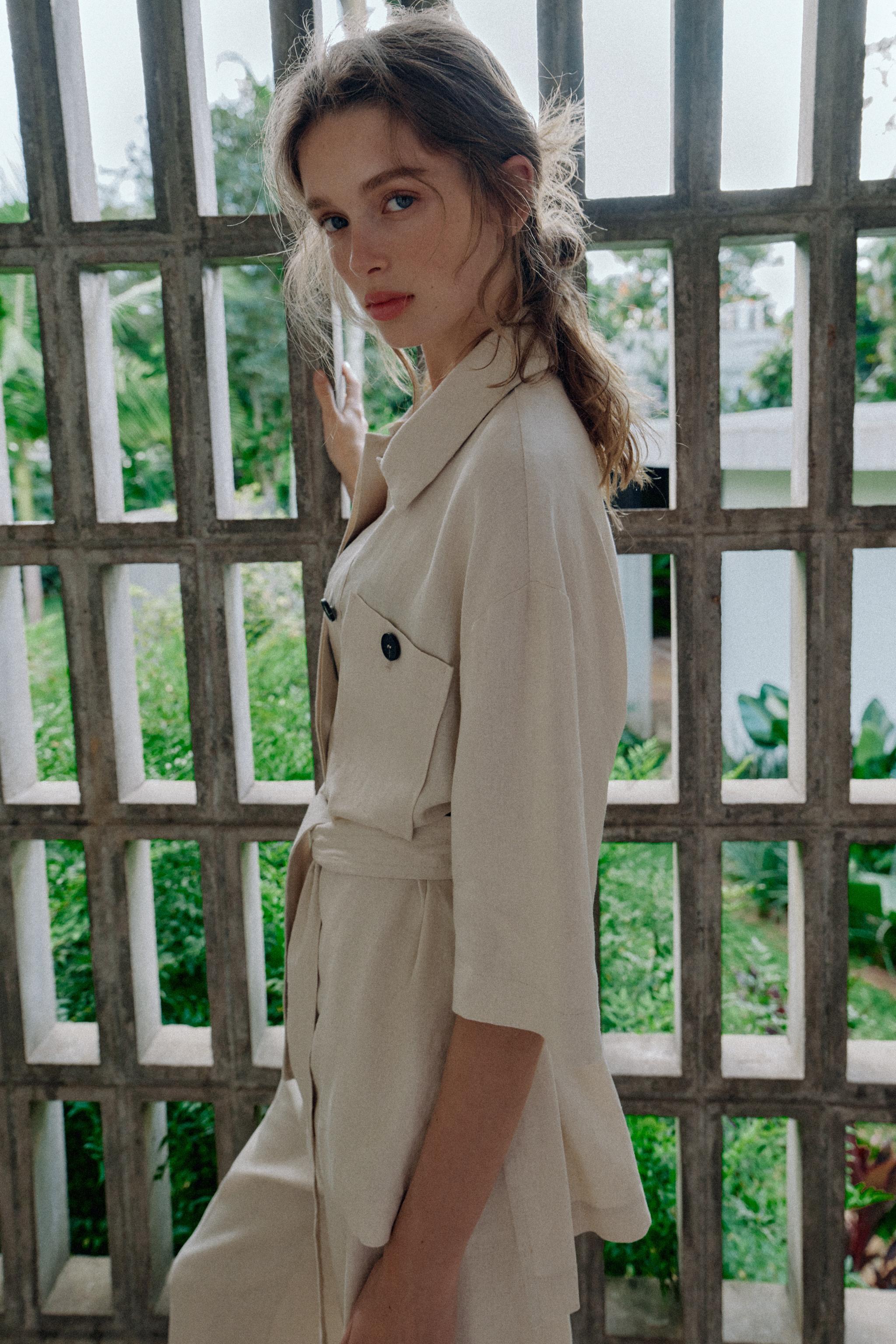 VESTE SAFARI EN LIN AVEC CEINTURE