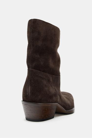 SPLIT SUEDE HEELED ANKLE BOOTS - Brown by Zara - Image 6