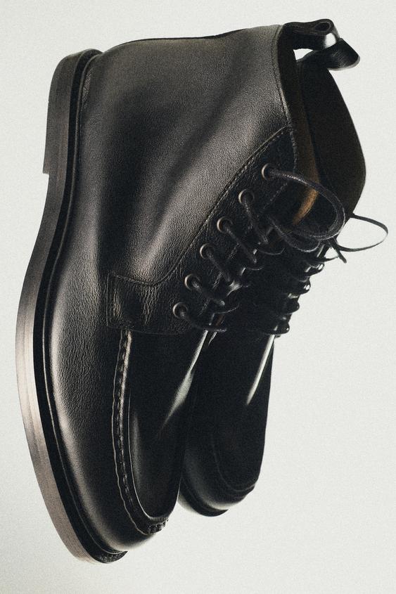 Zara Soft leather lace-up ankle boot - LIMITED EDITION - Black - Image 0