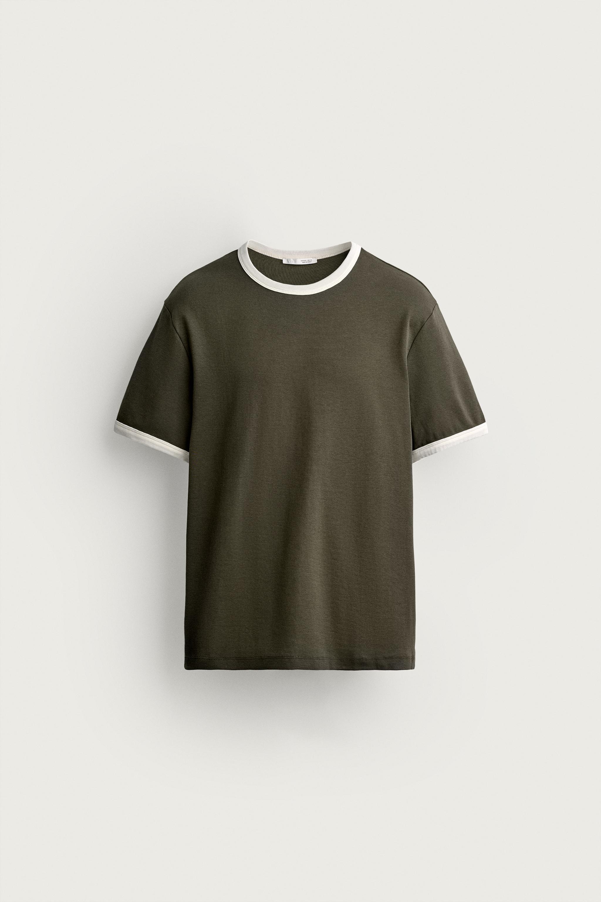 RINGER BASIC CONTRAST RIB T-SHIRT — Green