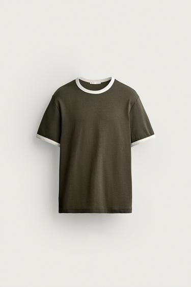 BASIS RIB-T-SHIRT MED KONTRAST - grøn fra Zara