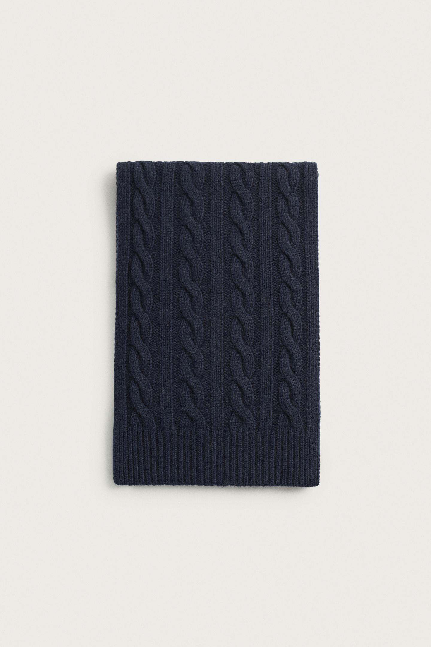 Мужской шарф Zara Wool Blend Cable Knit, цвет: Тёмный тёмно-синий — фото 3