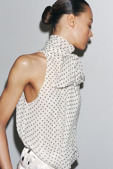 Zara ZW COLLECTION POLKA DOT HALTER TOP - Black / White