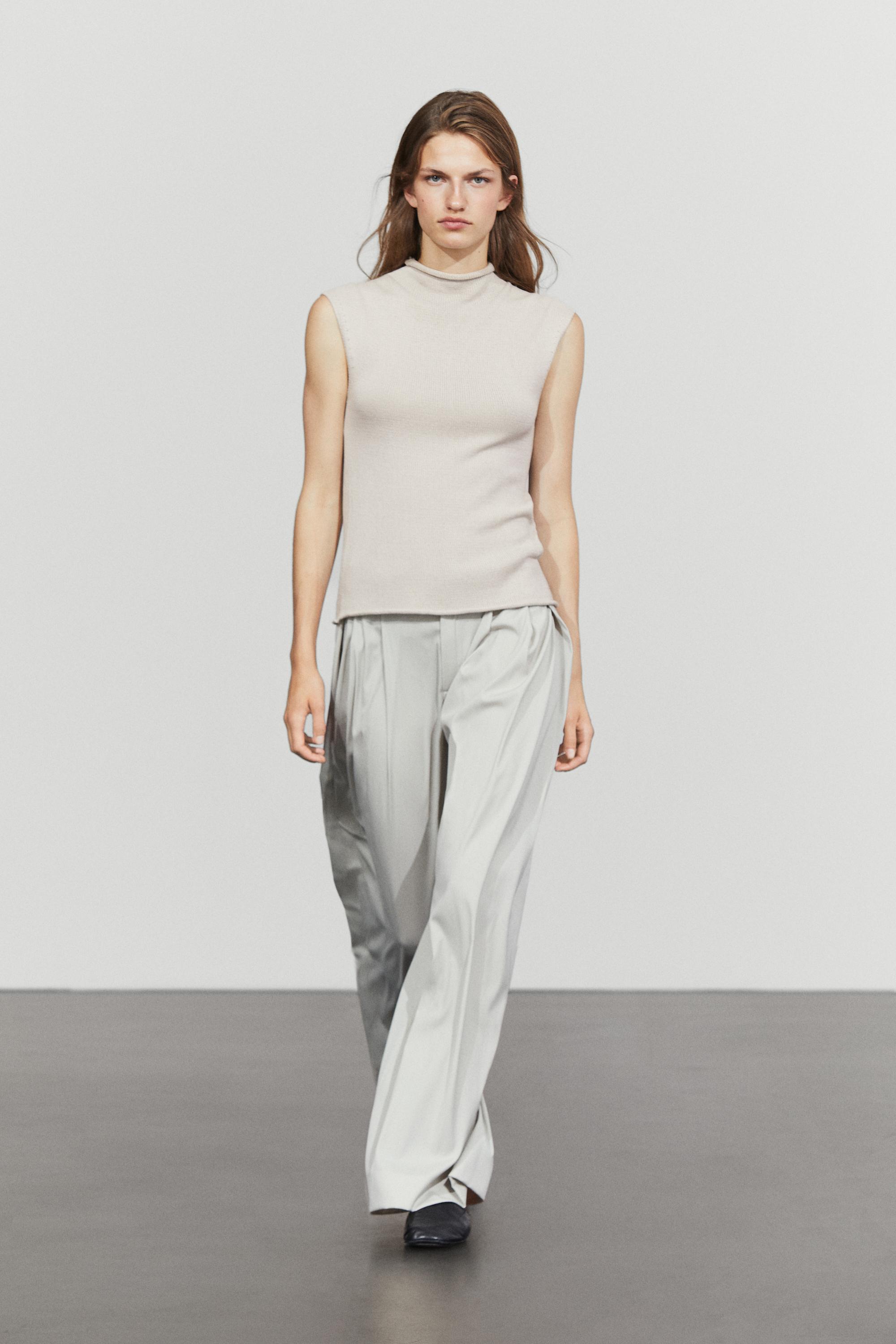 Cotton blend high neck knit top - Stone | ZARA United States