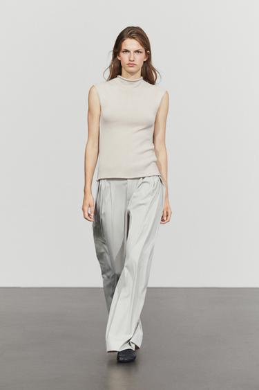 Zara Cotton blend high neck knit top - Stone - Image 0