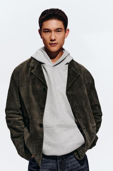 Zara 基本款連帽運動衫 - 斑紋灰色