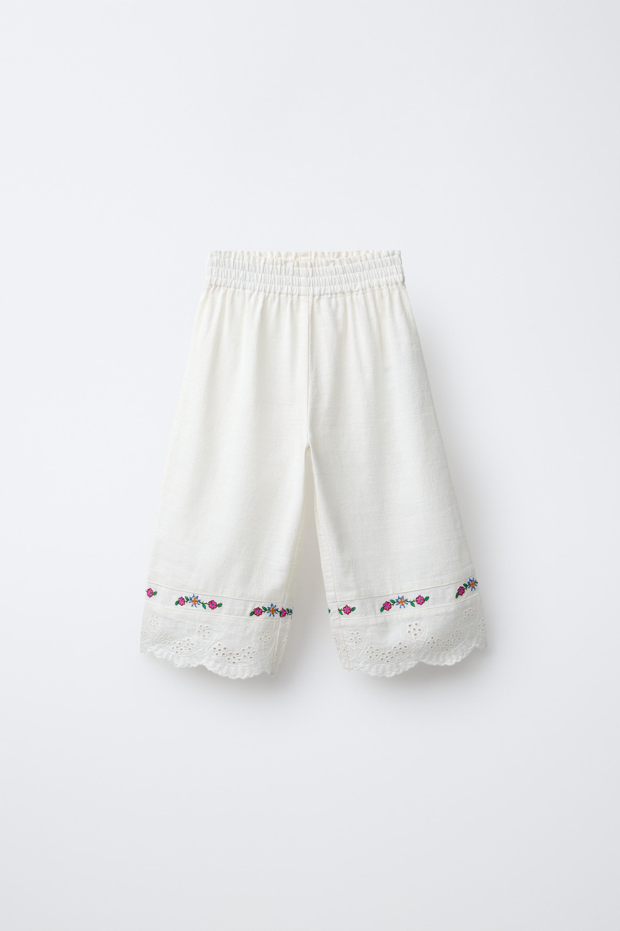 JUPE-CULOTTE FLEURS BRODÉES AVEC COTON ET LIN