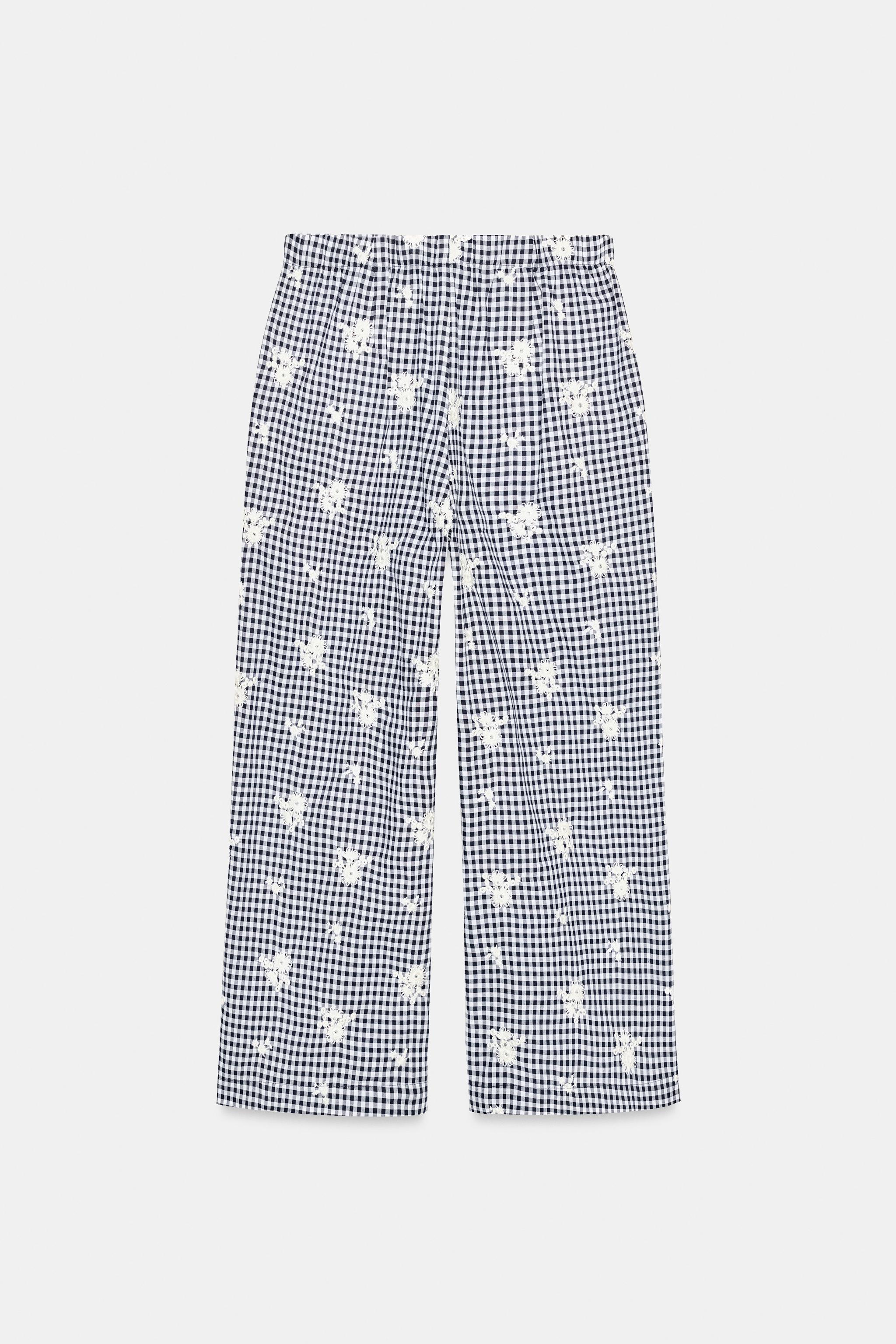 NAKIŞLI KARELİ CULOTTE PANTOLON - Görsel 7