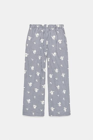 EMBROIDERED CHECK CULOTTES - Navy / White by Zara - Image 6