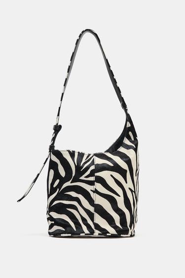 Zara ASYMMETRIC SOFT LEATHER MINI BUCKET BAG - Zebra