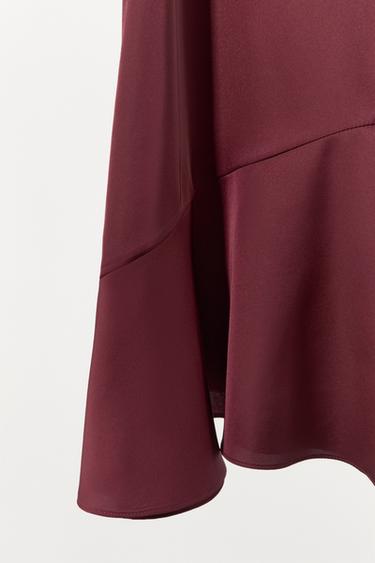 ASYMMETRIC SATIN SKIRT WITH RUFFLE - Burgundy by Zara - Image 6