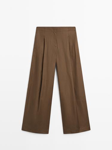 Pantalón wide leg tiro alto - Beige de Zara