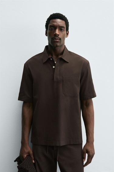 CAMISA POLO LYOCELL - ALGODÓN - Marrón de Zara