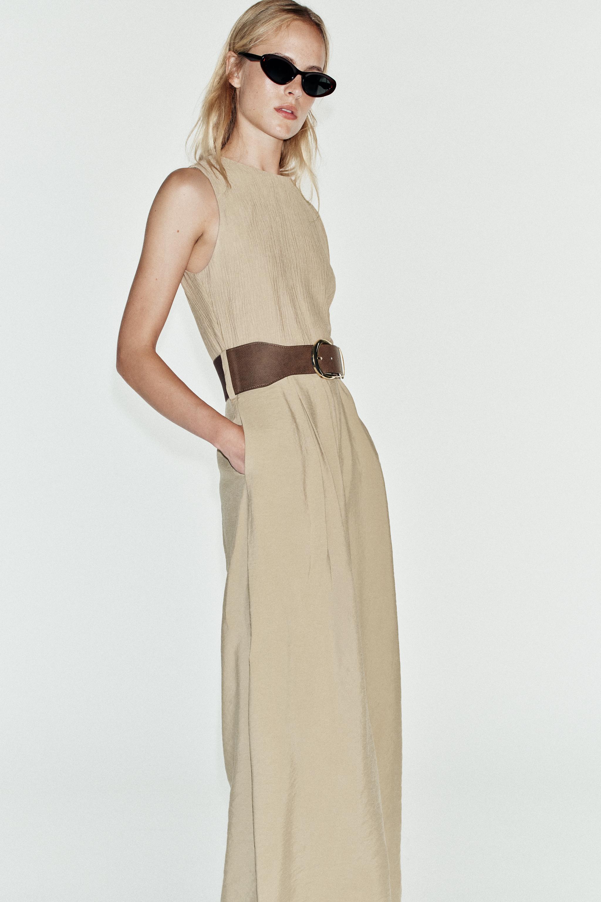 Женские комбинезоны Zara COMBINED WIDE-LEG BELTED JUMPSUIT — фото 3