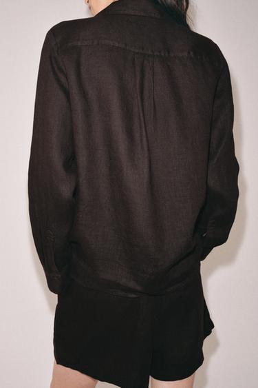 CHEMISE EN LIN À POCHE ZW COLLECTION - Marron de Zara - Image 2