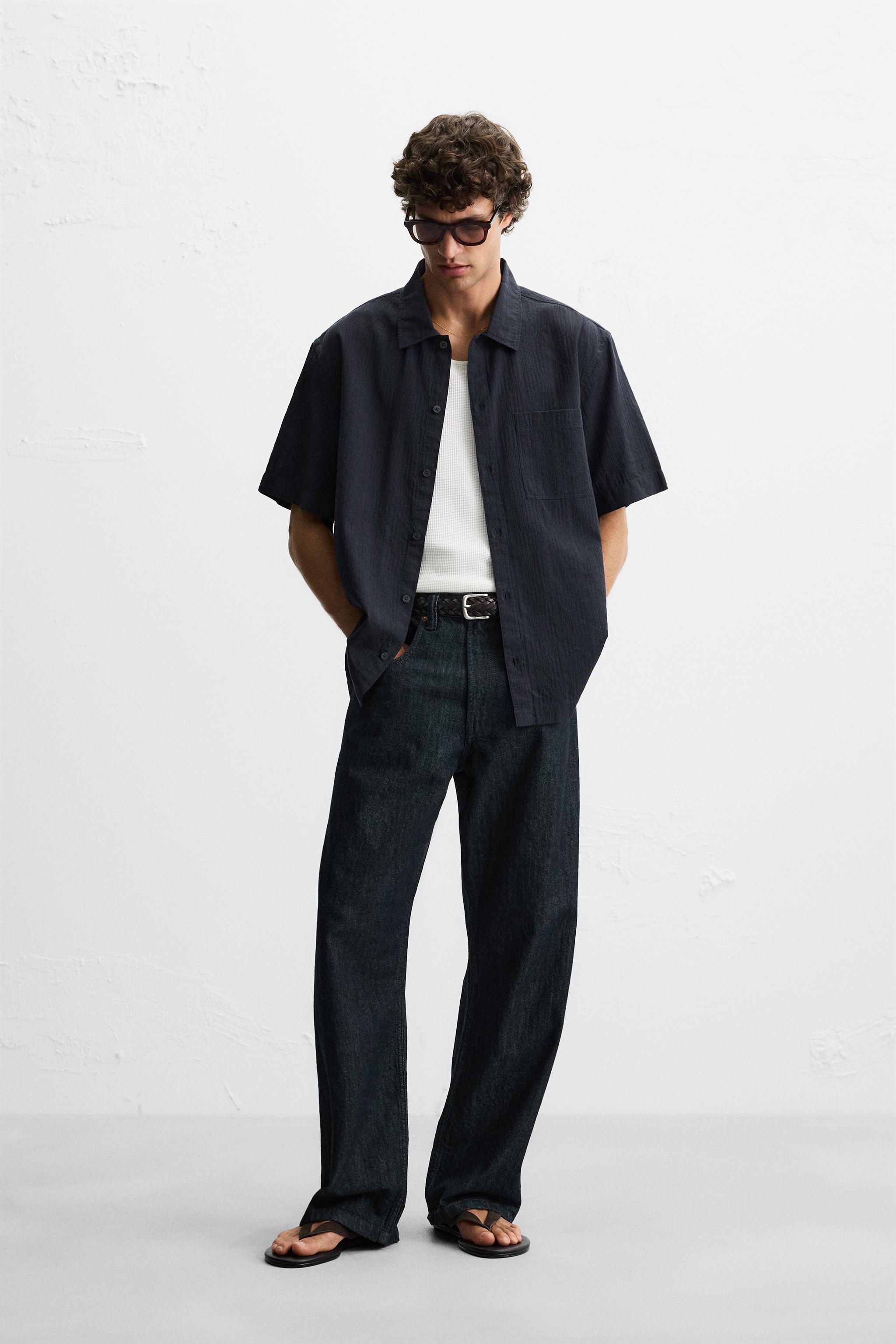 【ZARA】花柄ストレッチシャツ ネイビーブルー | 7545/294/401 花柄ストレッチシャツ - ネイビーブルー | ZARA Japan / 日本