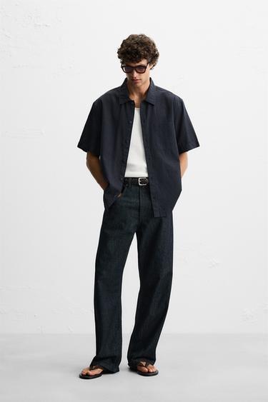 COTTON/LYOCELL JACQUARD SHIRT - Navy blue by Zara - Image 0
