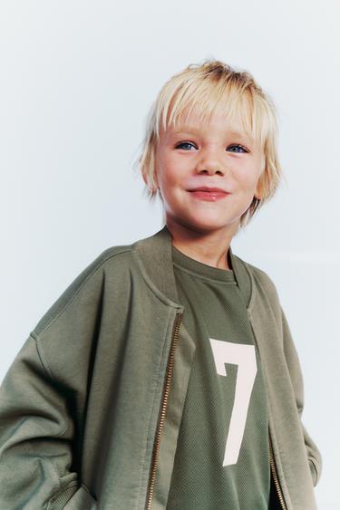 BLOUSON BOMBER MOLLETON LOGO - Kaki de Zara
