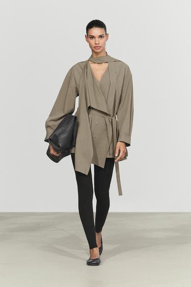 Long flowing cotton-blend blouse with belt — Dark salmon 1