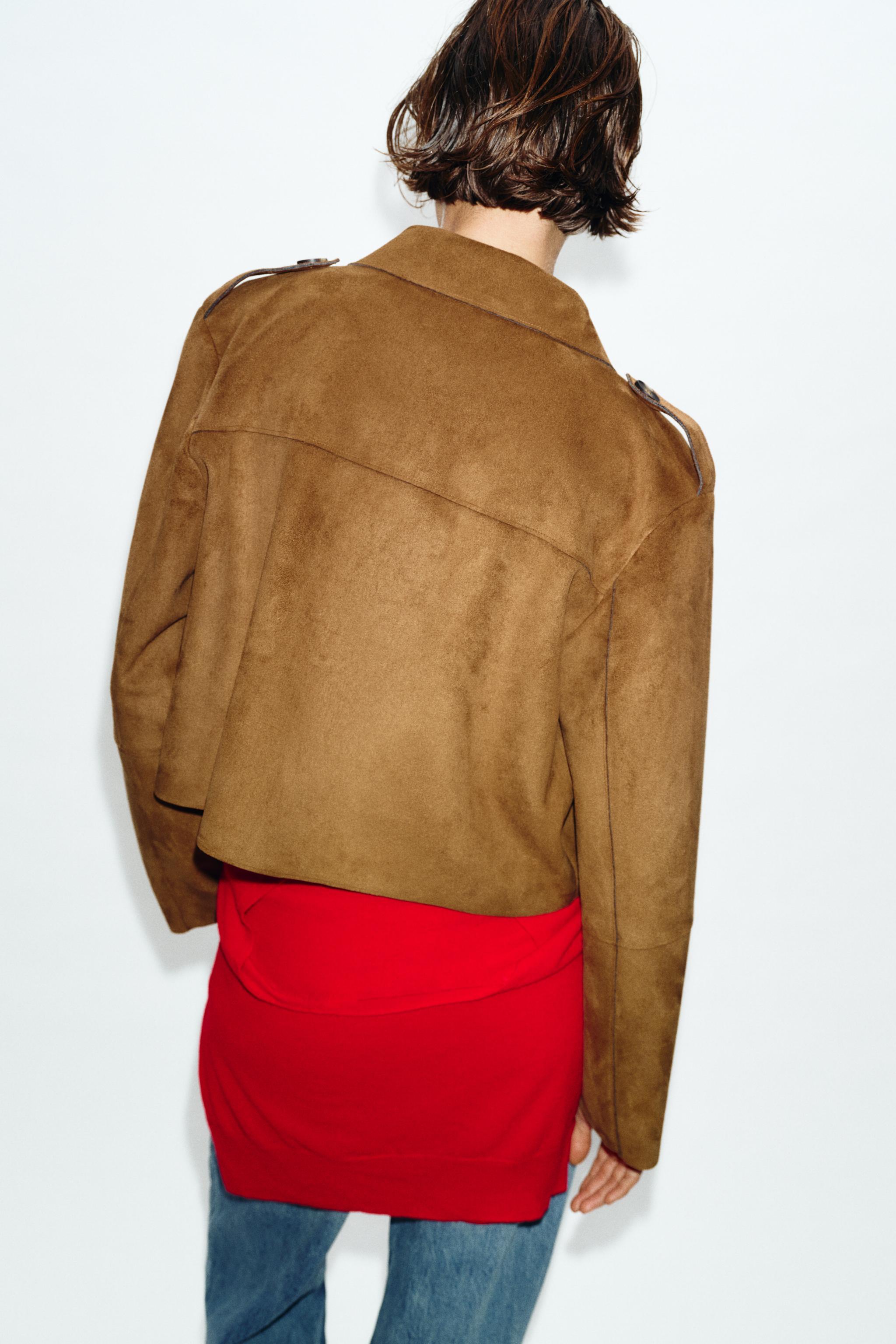 フェイクスエードショートジャケット - ダークカーキ | ZARA Japan / 日本