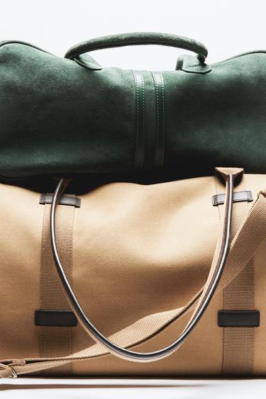 COTTON AND LEATHER TRAVEL BAG - Beige by Zara