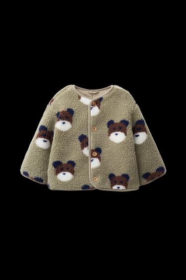 Zara BEAR FLEECE JACKET - Sage Green - Image 0
