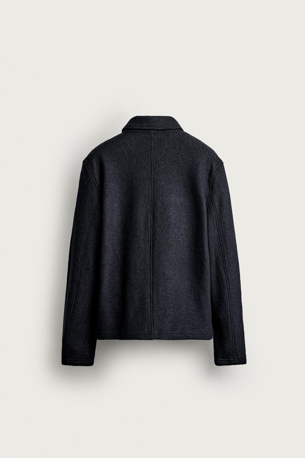 VISCOSE-WOOL BLEND TEXTURED OVERSHIRT — Dark navy