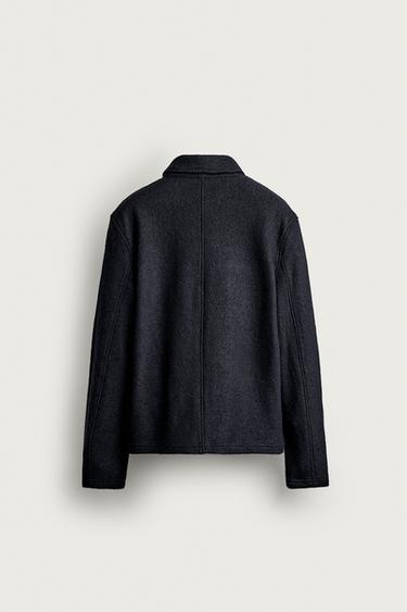 VISCOSE-WOOL BLEND TEXTURED OVERSHIRT — Dark navy 2