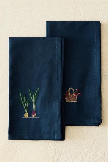 BAUMWOLLSERVIETTEN MIT STICKEREI (2ER-PACK) - Blau von Zara