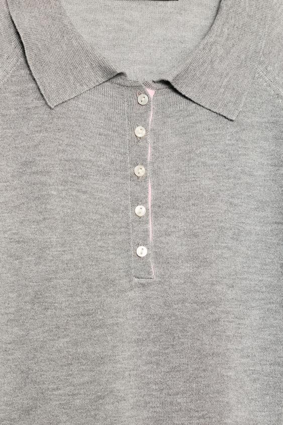 PLAIN KNIT POLO JUMPER - Grey marl by Zara - Image 6