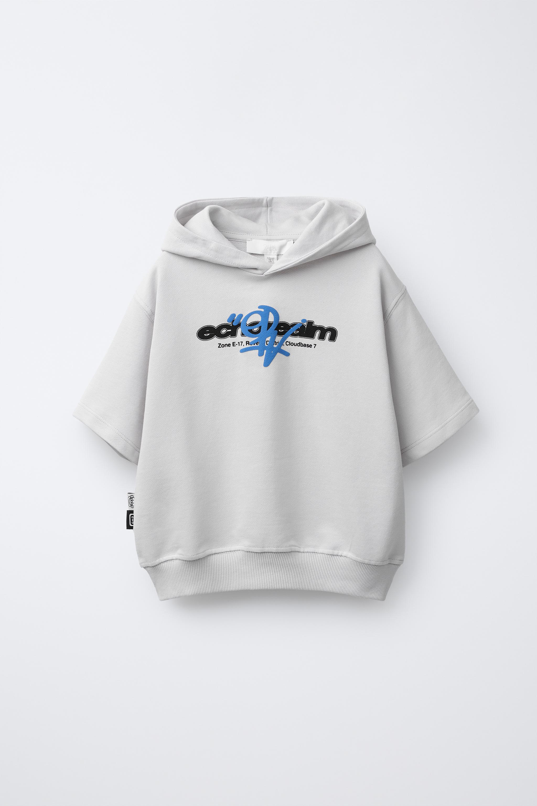 'ㅅ'м ɪ﻿ ʜ ο'ㅅ' SHORT SLEEVE HOODED SWEATSHIRT - Ice | ZARA United States