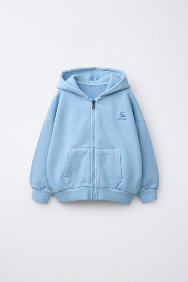 ZIP-UP HOODIE WITH EMBROIDERED LOGO - Faded blue by Zara