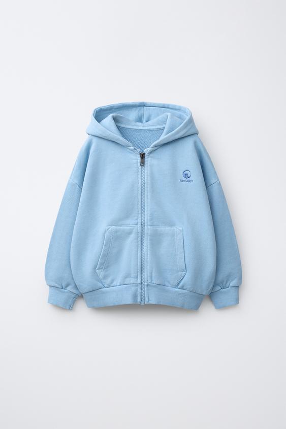ZIP-UP HOODIE WITH EMBROIDERED LOGO - Faded blue by Zara - Image 0