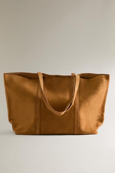 SAC CABAS RÉVERSIBLE EN CUIR CROÛTE DE CUIR - Marron de Zara - Image 2